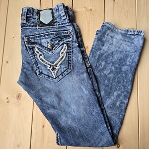 Mammut Thick Stitch Denim Embroidered Acid Wash Straight Leg Mens Jeans Size 31